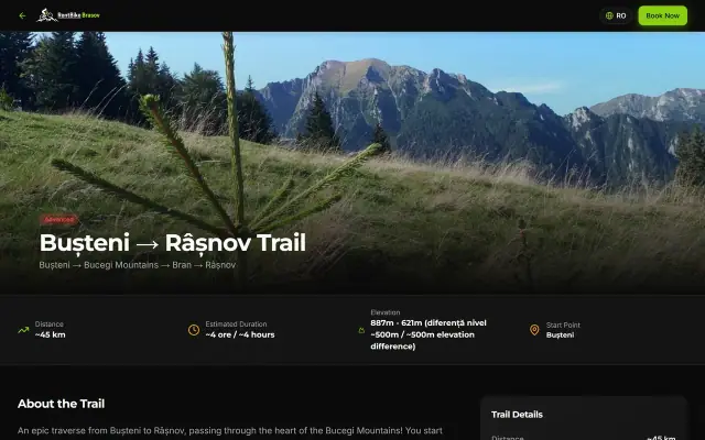 RentBike Brasov: Trail page scroll, desktop