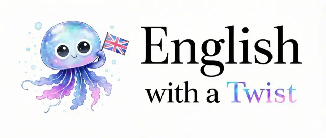 English with a Twist: Logo with jellyfish mascot