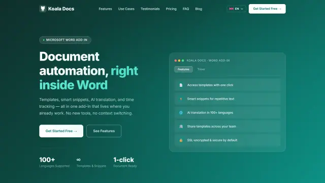Koala Docs: Document automation add-in homepage