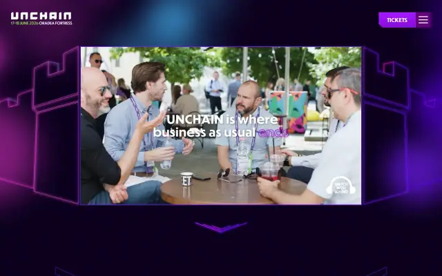 Unchain Fintech Festival: Homepage scroll: aftermovie hero to route map