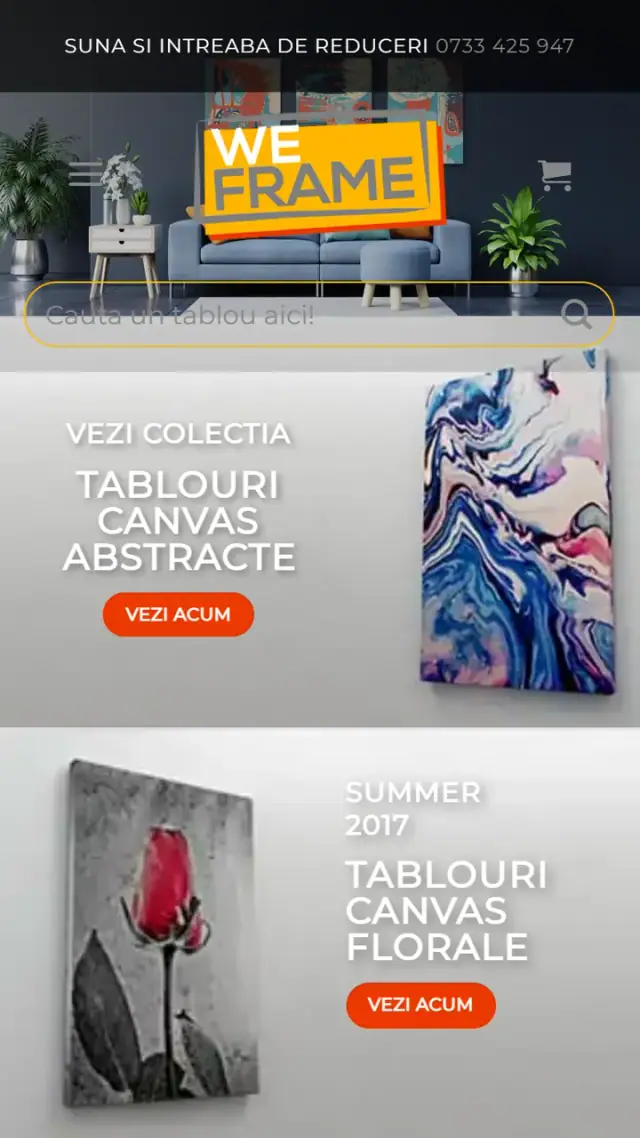 WeFrame: Shop homepage on mobile